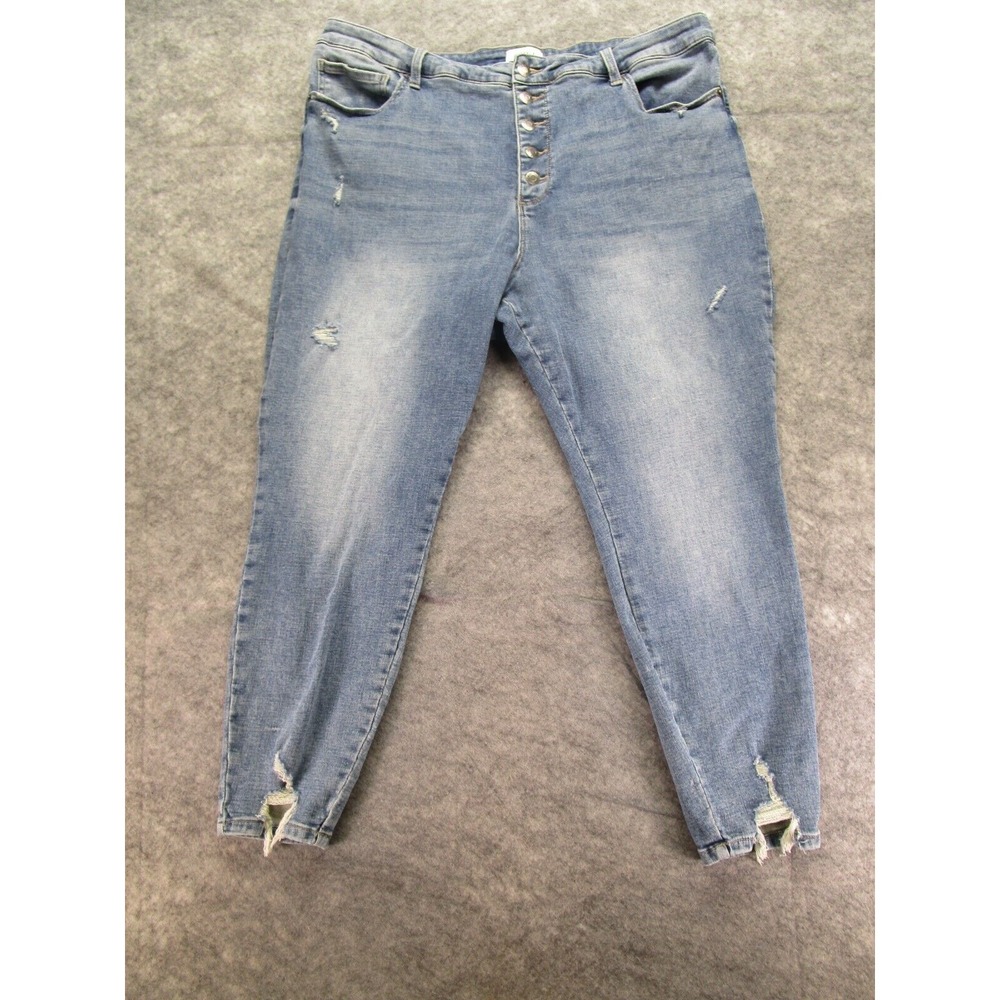 Pistola Jeans Womens 22W Tapered Blue stretch pockets Distressed Button Fly‎